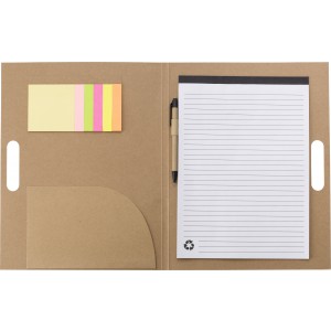 Karton mappa tollal és jegyzettömbbel, kék tollbetéttel, natúr (füzet, notesz)