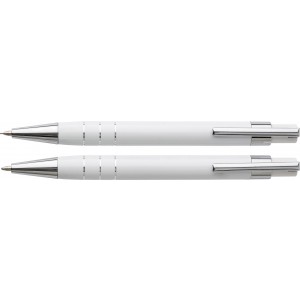 Lakkozott tollkészlet, fekete tollbetéttel, tolltartóval, fehér (tollkészlet)