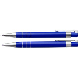 Lakkozott tollkészlet, fekete tollbetéttel, tolltartóval, kék (tollkészlet)