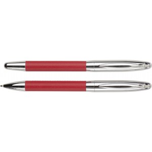 Tollkészlet fekete tollbetéttel, fém, cipzáras tokban, piros (tollkészlet)