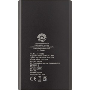 Pep Type-C jrahasznostott alumnium powerbank, 4000 mAh, szrke (powerbank)